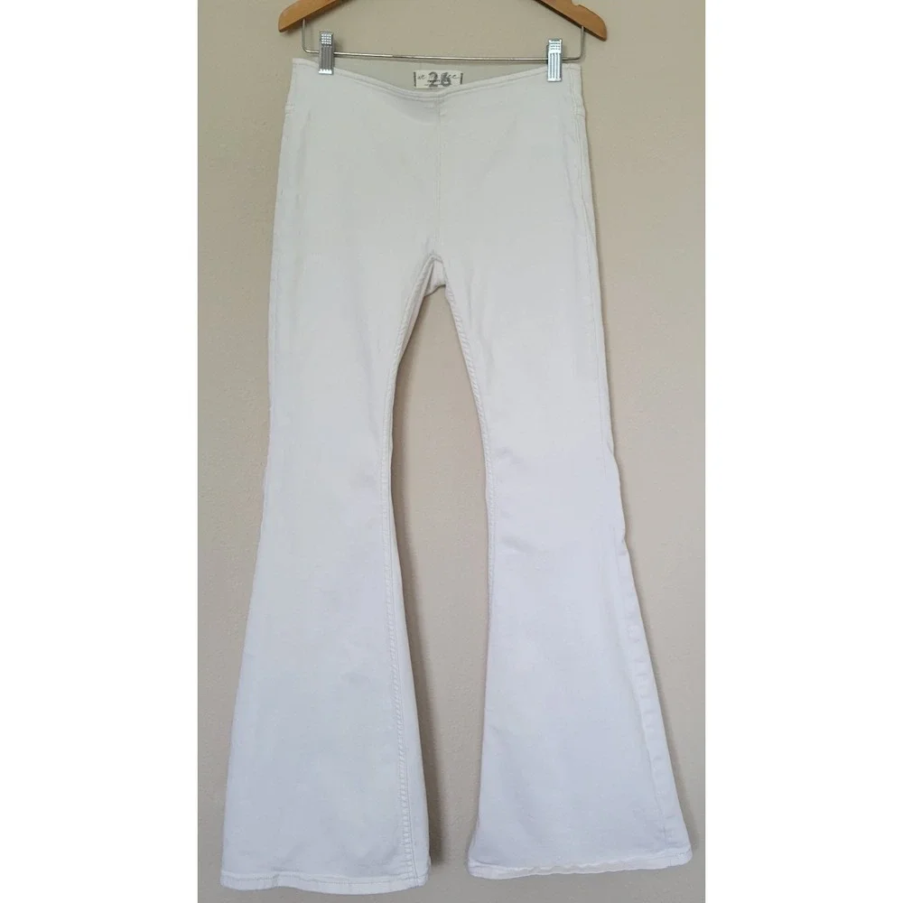 We the Free Womens Flare Pull On Pants Size 26 White Boho Hippie Stretch Western